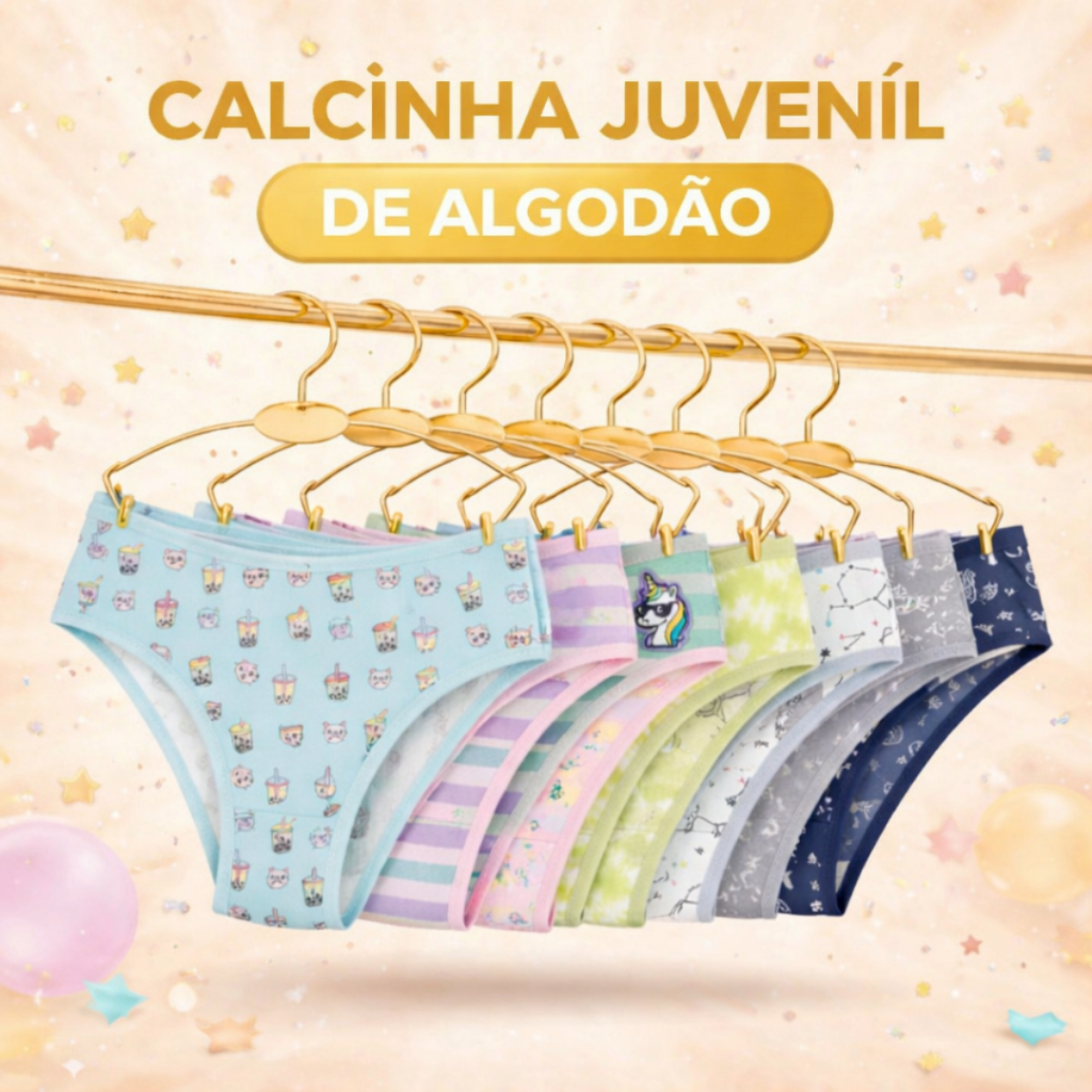 Kit 10 Calcinhas Infantojuvenil Algodão Confortável Calcinha para Meninas