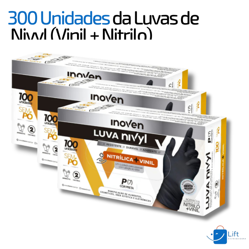 300 Luva Descartável de Vinil + Nitrilo / Nitrílica | Nivyl SEM PÓ - 3 CAIXAS