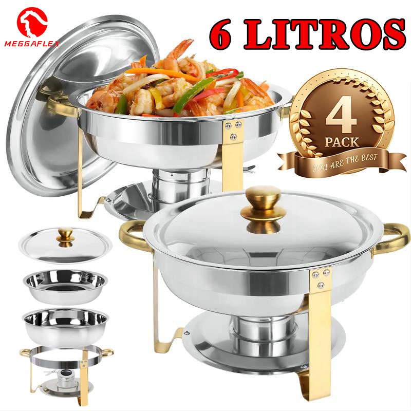 Rechaud de Buffet 6L Inox - Banho Maria Profissional que Mantém a Comida Quente por Até 6 Horas