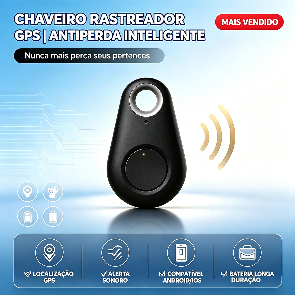 Chaveiro Rastreador GPS Inteligente – Localizador Antiperda de Alta Precisão para Chaves, Mochilas, Pets e Mais
