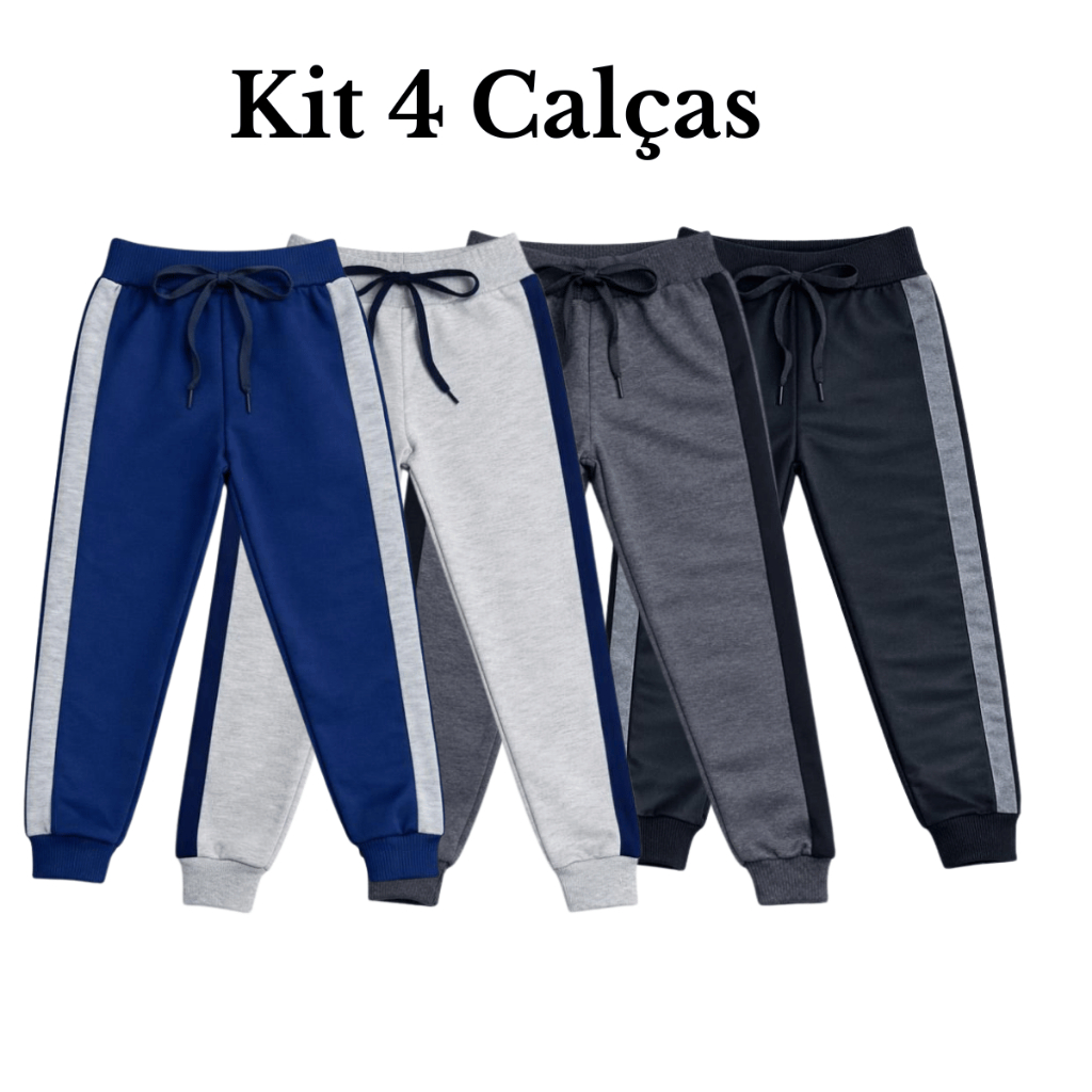 Kit 4 Calças Moletinho Listra Moletom Infaltil Unisex 2 ao 12 Menino Menina Inverno