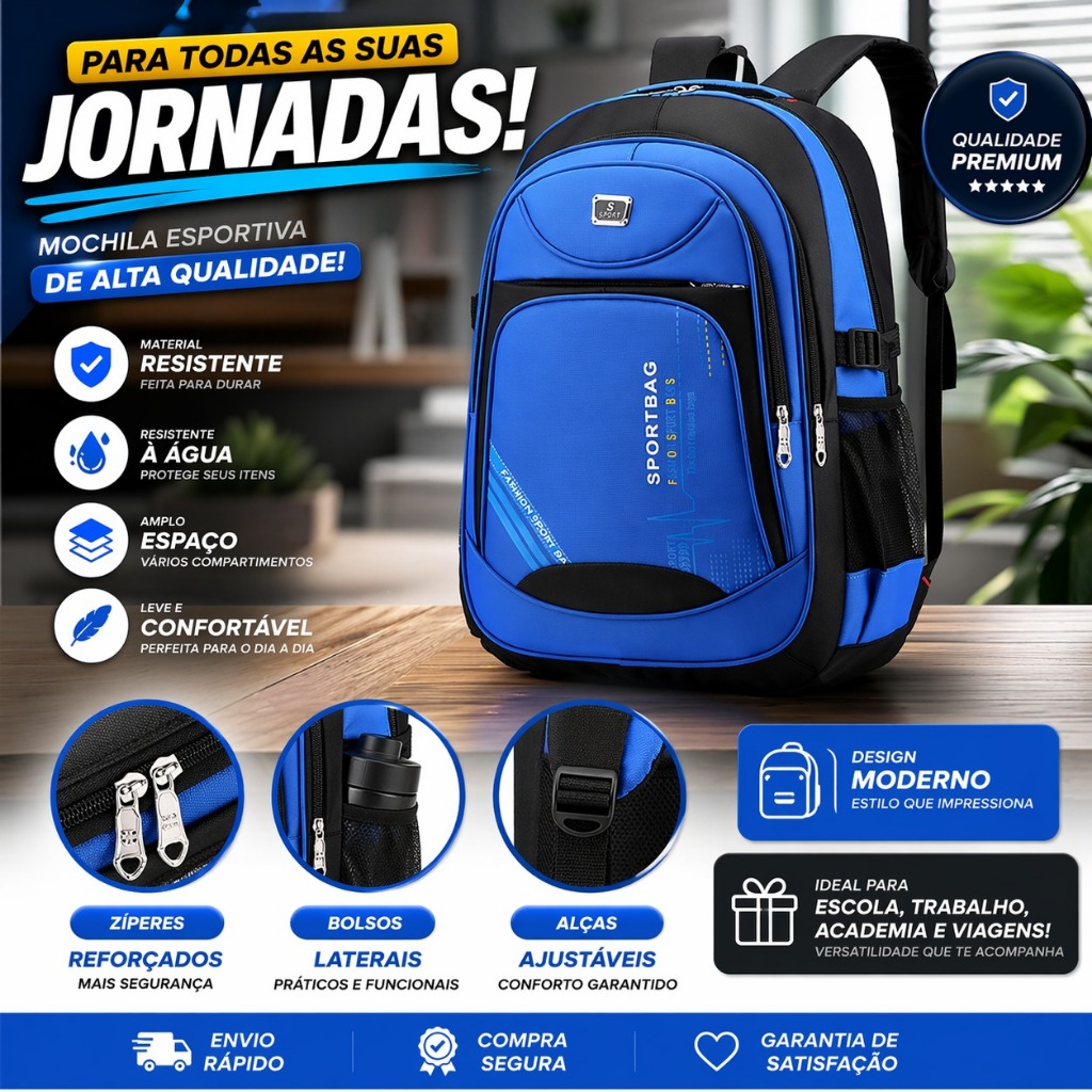 Mochila Bolsa Masculina Feminina Grande Para estudantes Trabalha e Viagens