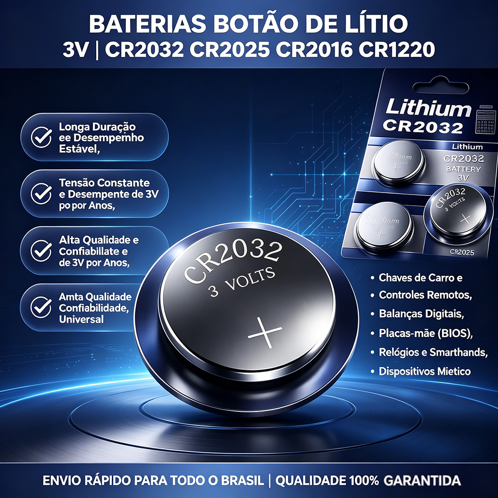 Baterias CR1220 -  CR2016 - CR2025 - CR2032- 3V de Lítio Botão Moeda
