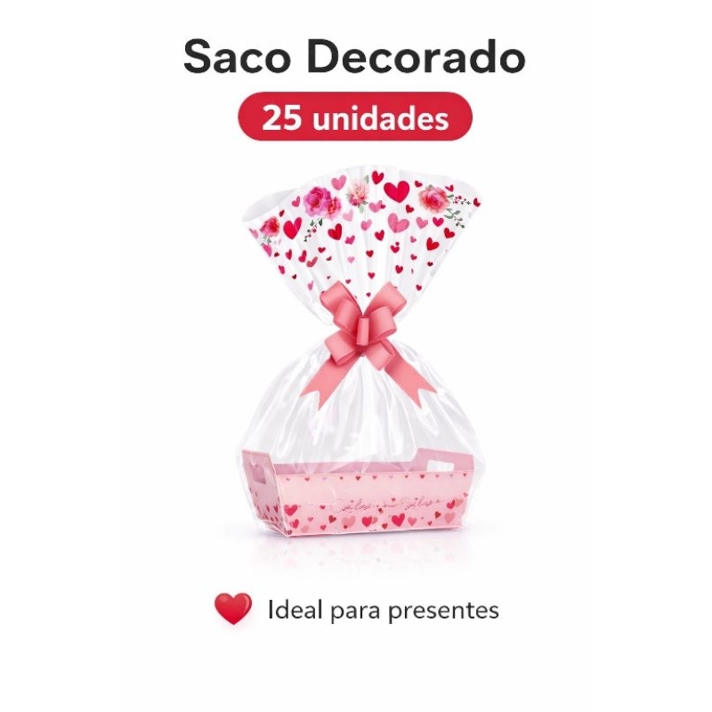 25 Sacos de Presente Celofane Transparente Decorado Vários Ideal Para os Melhores Momentos 45x60
