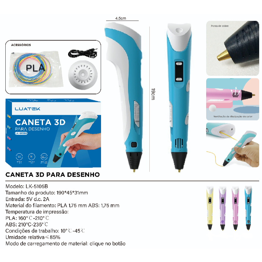 Caneta 3D Impressora Manual Infantil e Adulto Com Filamentos DIY Filamento Plastico Seguro Para Crianças
