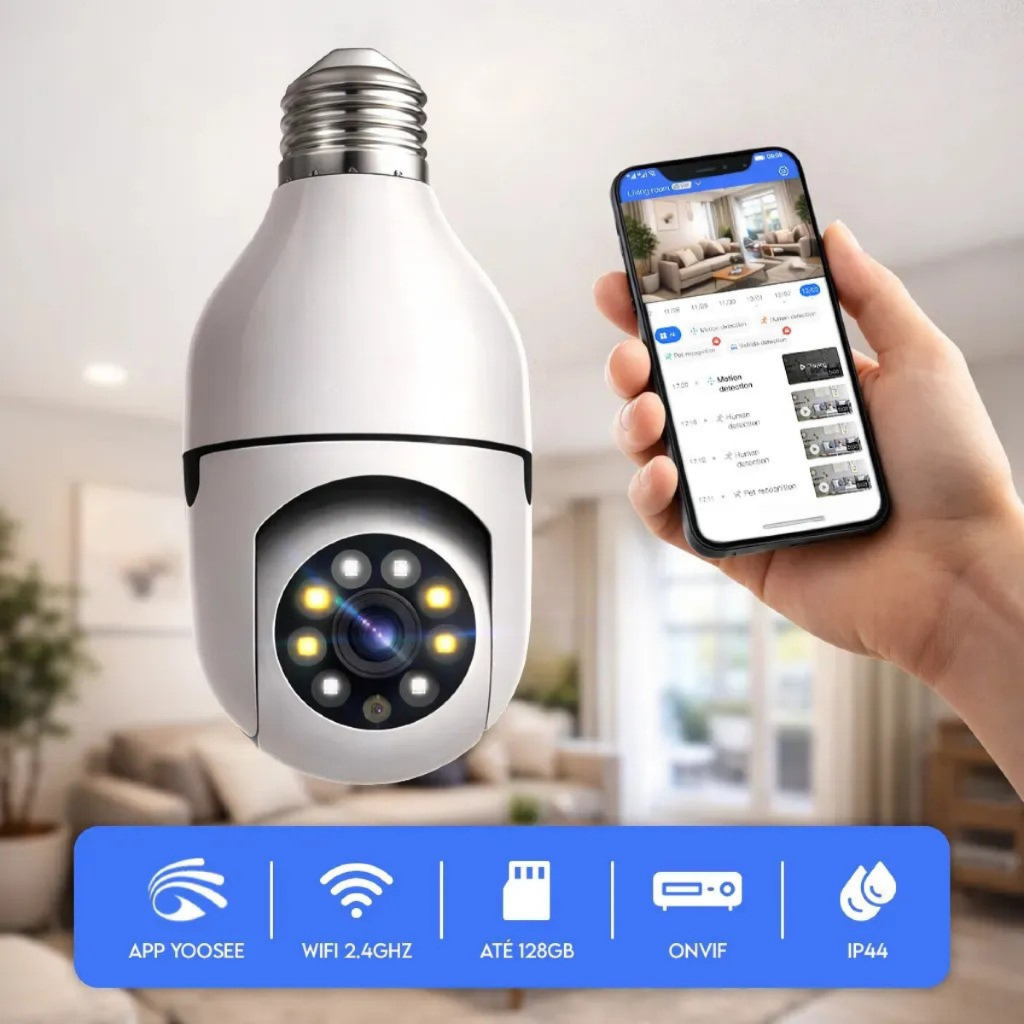 Câmera Segurança Prova D'água Infravermelho Lâmpada Externa 360 Sem Fio Wifi 2.4G G4 Click