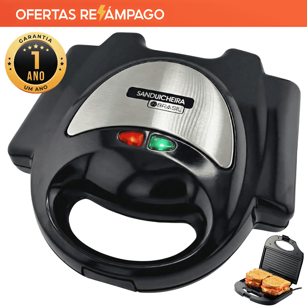 Sanduicheira Elétrica e Grill Inox antiaderente - 750W - Mod: INBSW02 - In Brasil