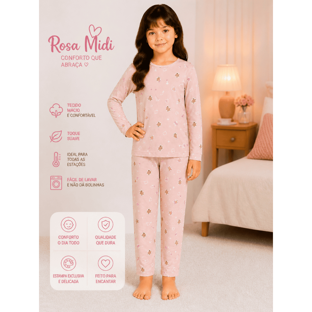 Pijama Infantil de Inverno de Suede Confortável e Quentinho