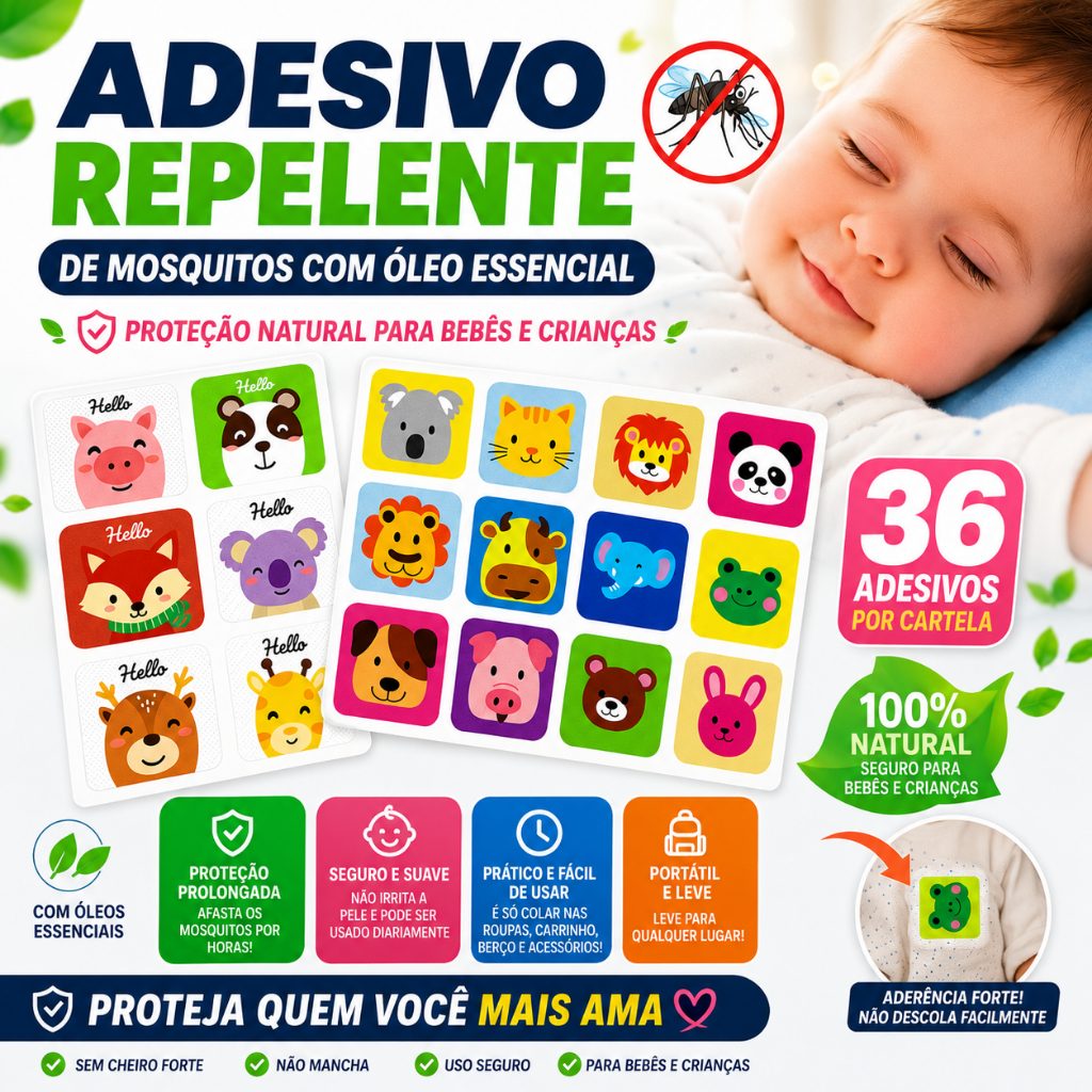 Repelente Adesivo Anti Mosquito para Bebê Infantil Natural Patch Proteção
