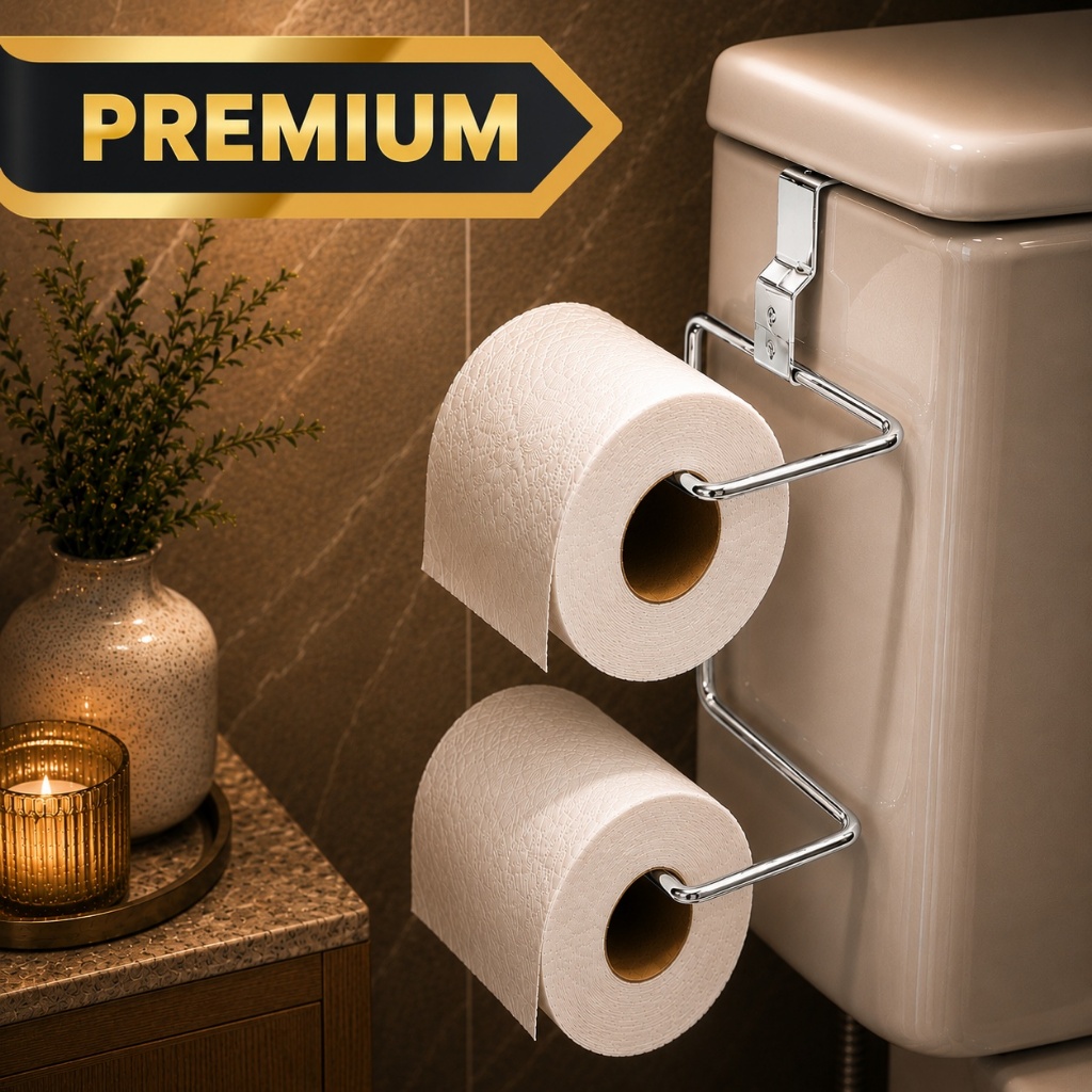 Suporte Para Papel Higiênico Duplo Banheiro Caixa Acoplada Vaso Sanitário Aço Inox Cromado Premium Luxo Sem furar Parede