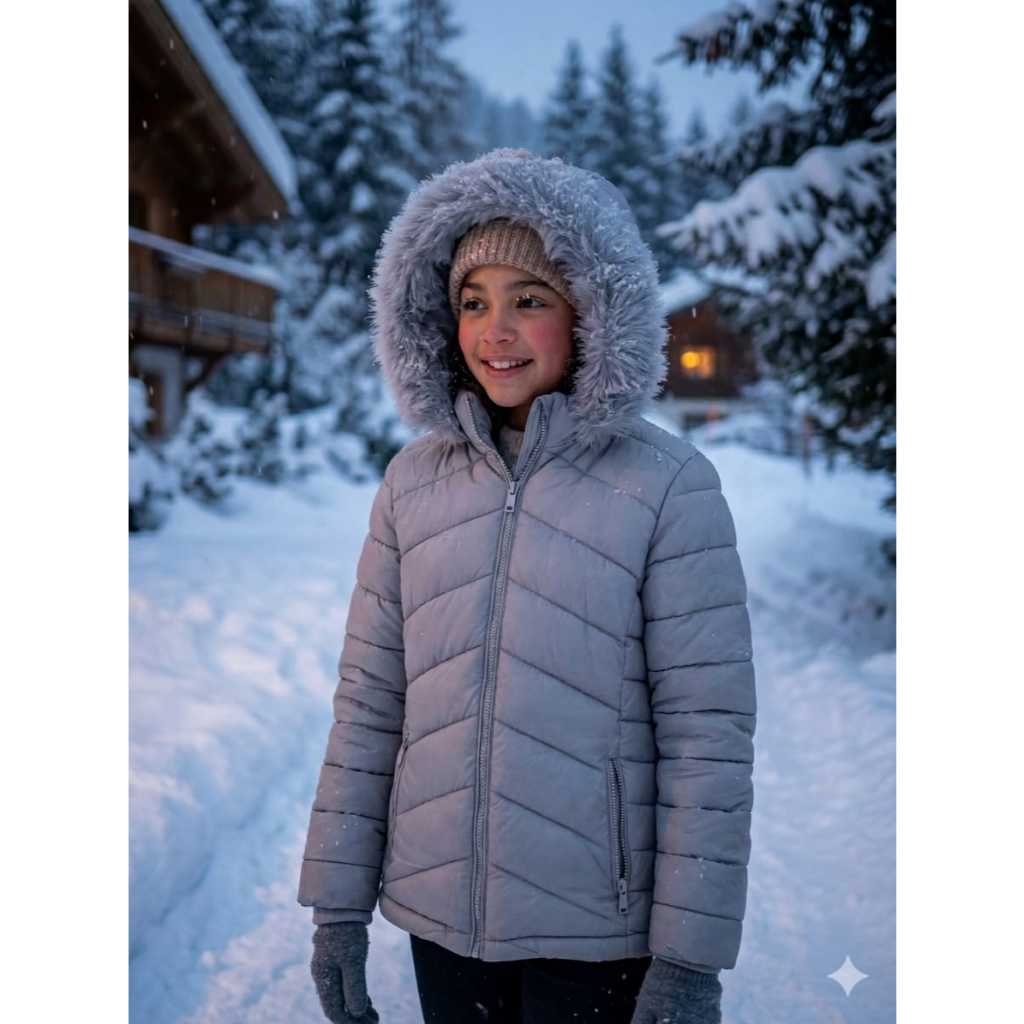 Jaqueta Bobojaco Touca Peluciada Puffer Infantil Menina Inverno