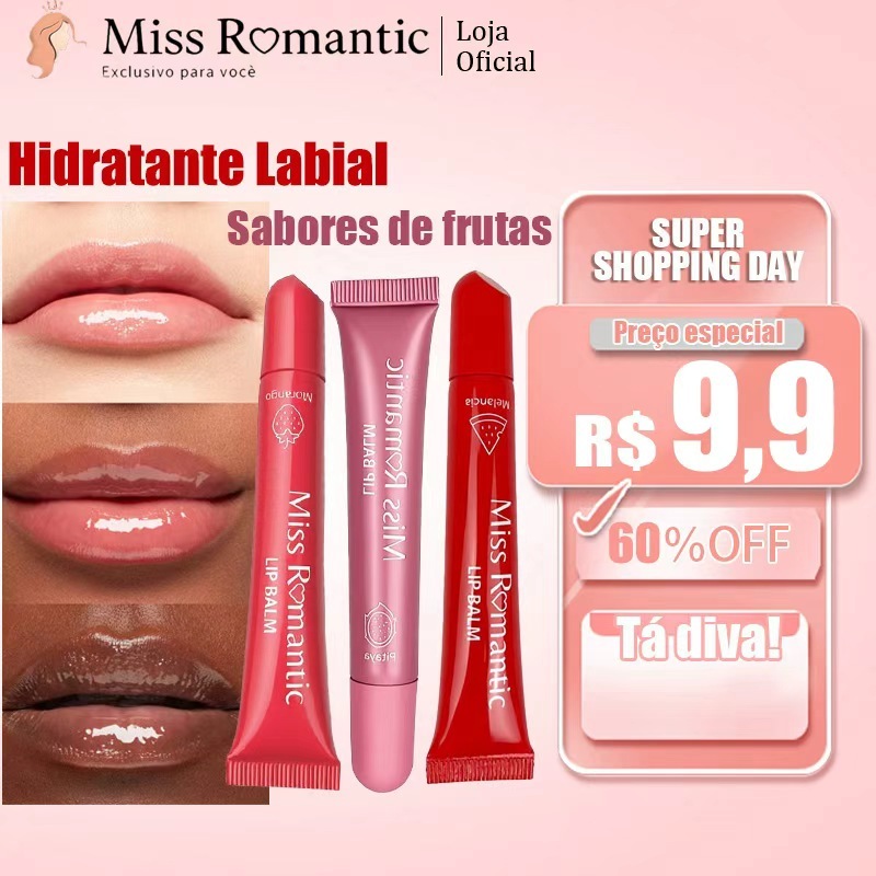 Hidratante Labial com Cor Miss Romantic – Morango, Pitaya e Melancia – Brilho, Cor Suave e Hidratação Labial