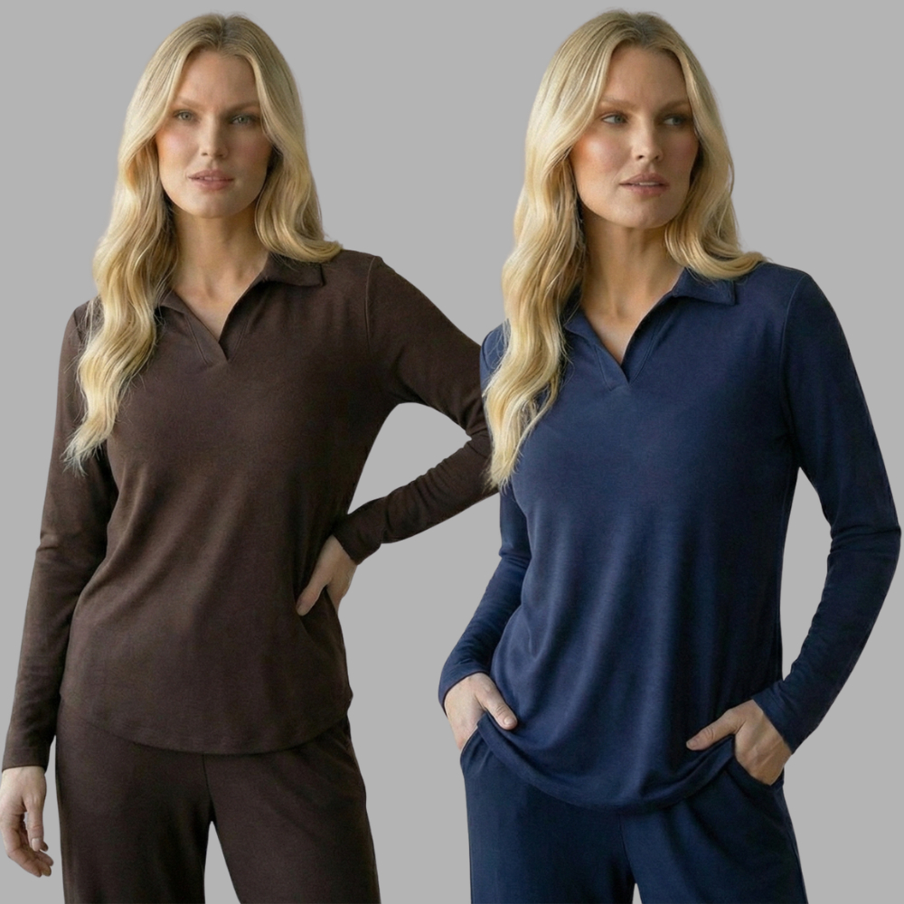 KIt com 2 Blusas Polo Feminina Viscolycra Manga Longa Estilosa