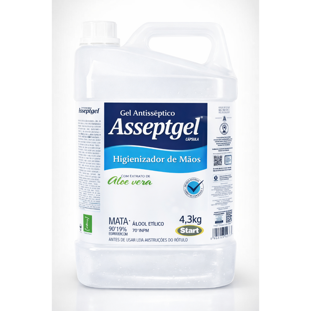 Álcool em Gel Galão Antisseptico Asseptgel 4,3 kg Cristal Hidratante Aloe Vera