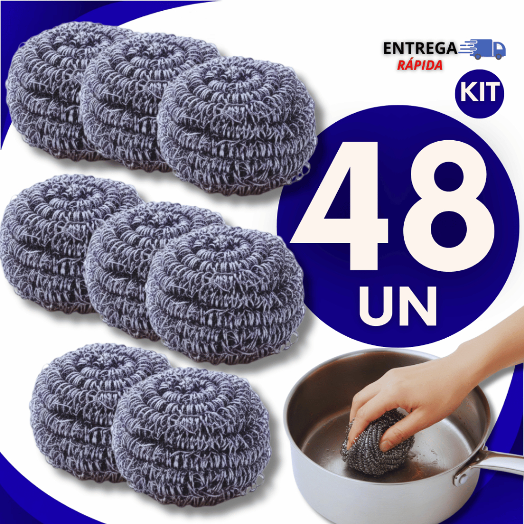Kit Esponja De Aço Buchinha Lava Louça Limpeza Pesada Bucha Palha Aço Panela Grelha Cozinha Pia