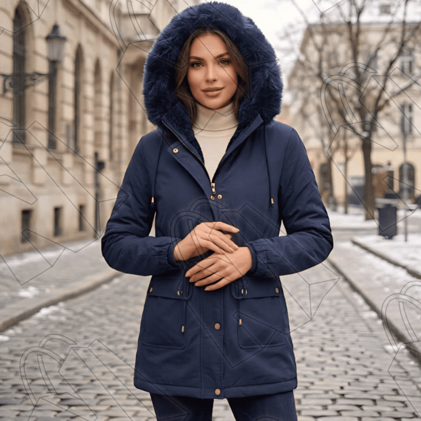 Jaqueta Parka Forrada Com Pelúcia Capuz Removível Bolso e Cordões de Ajuste