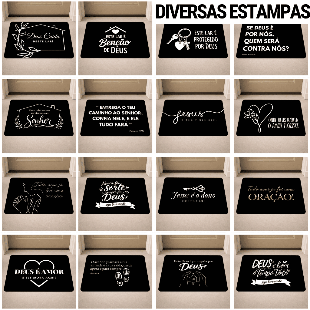 Tapete de Porta Antiderrapante Biblico, Oração, Cristão, Evangélico 40x60cm com costura reforçada.