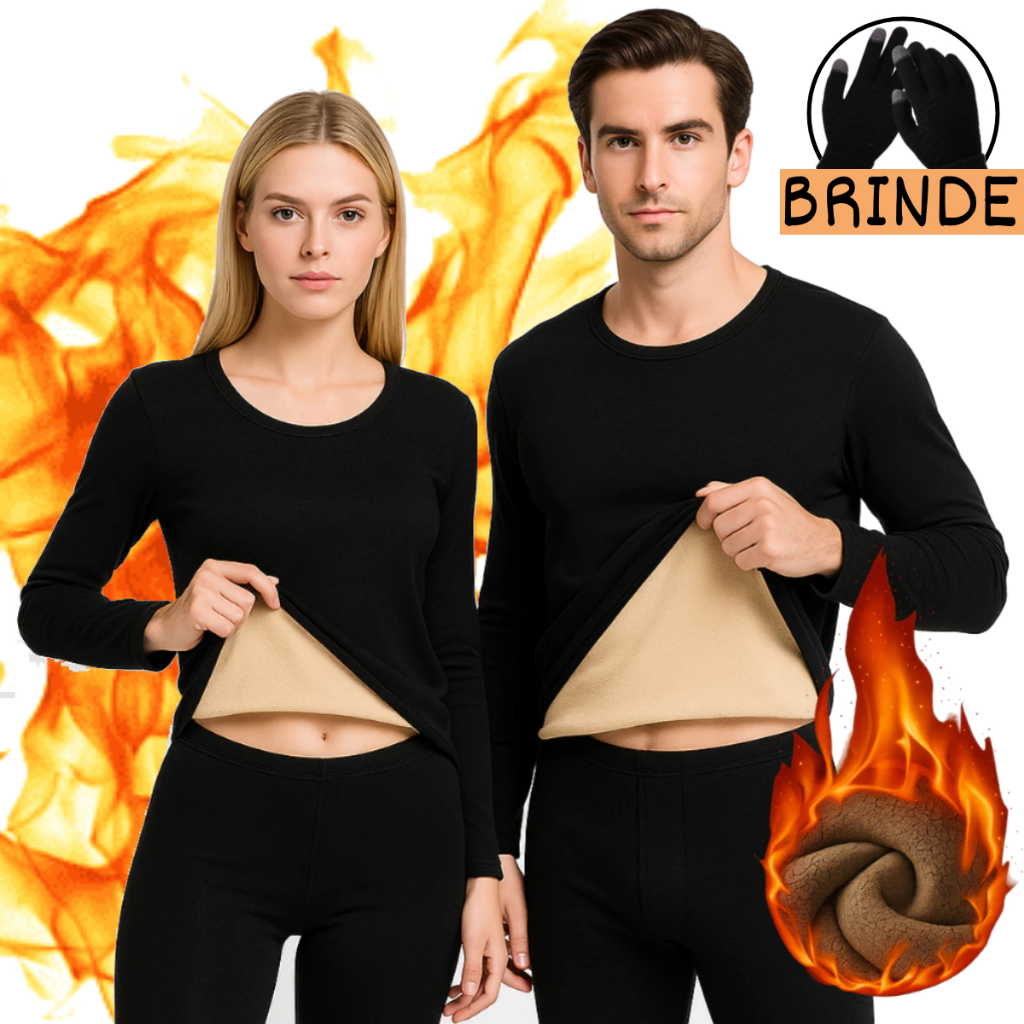 Conjunto Segunda Pele Térmica Flanelado Frio Intenso Preto Proteção Uv+50 Masculino Feminino Unissex
