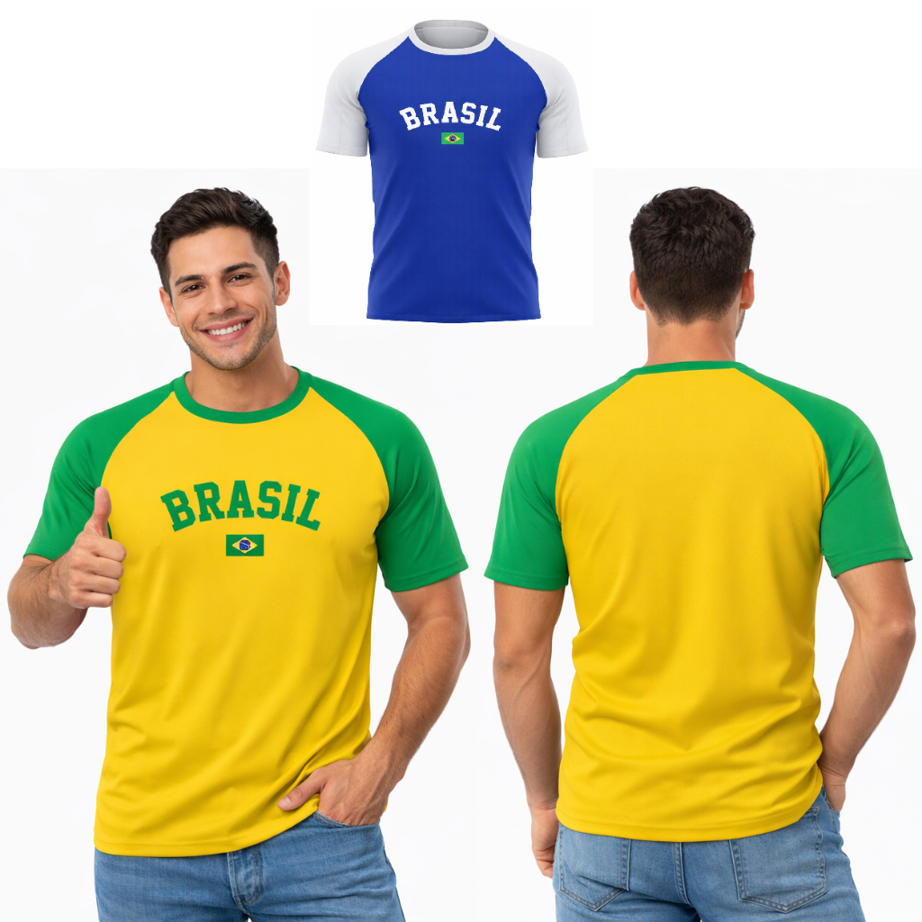 Camiseta do Brasil Torcedor Copa Eleições Verde e Amarelo Azul e Branco Dryfit