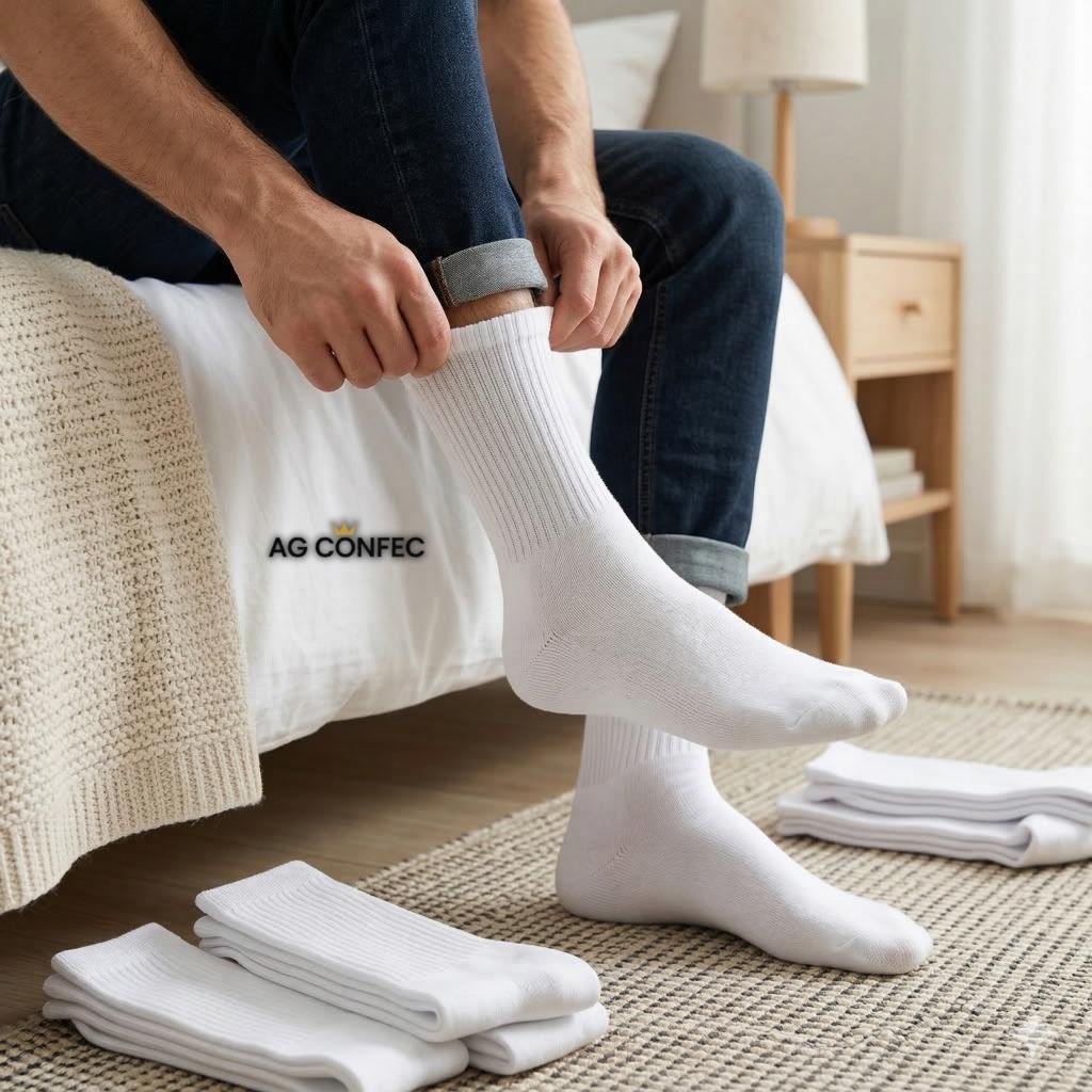 Kit 24 Pares Cano Alto Longo Branca / Preta Confortável Macia Trabalho com Algodão Unissex