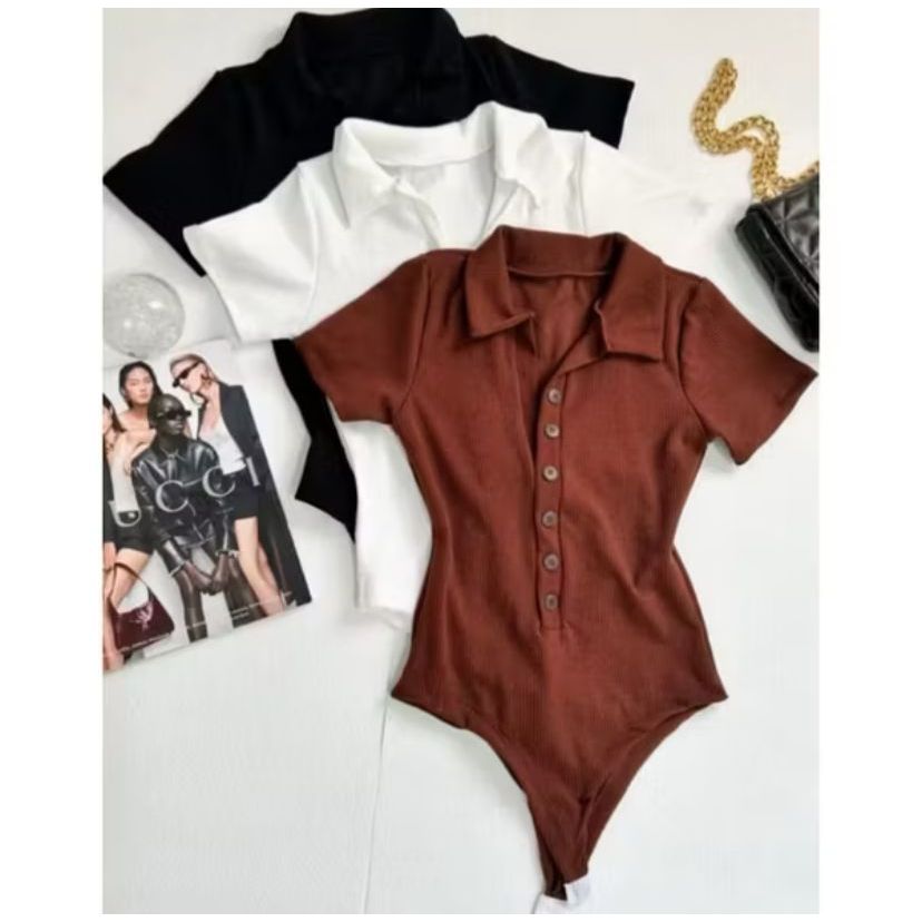 Body Feminino Polo Com Botão Manga Curta Unico ou Kit Decotado Bori Confortavel Estiloso