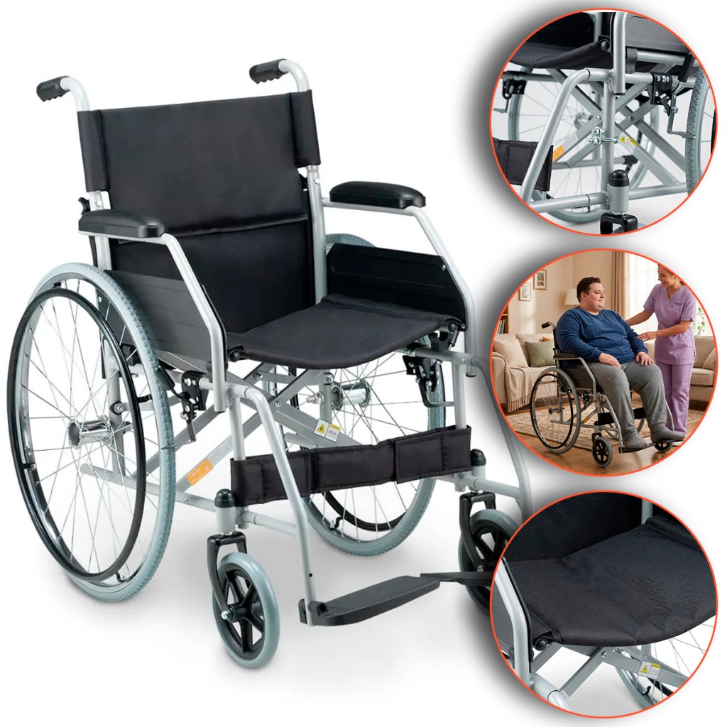Cadeira de Rodas Modelo D100 Dobrável Em Alúminio Resistente Até 100kg Custo Beneficio - Dellamed