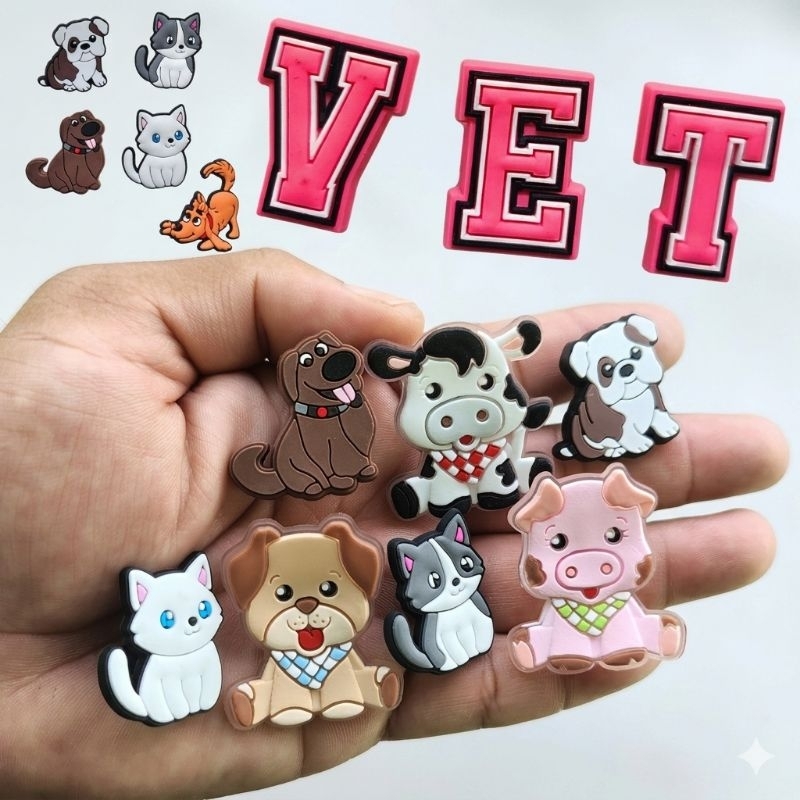 Kit 9 Pins Bottons Veterinária Enfeites Para Sandália Babuche acessórios Animais Pets Fácil de Colocar (Kit VET)