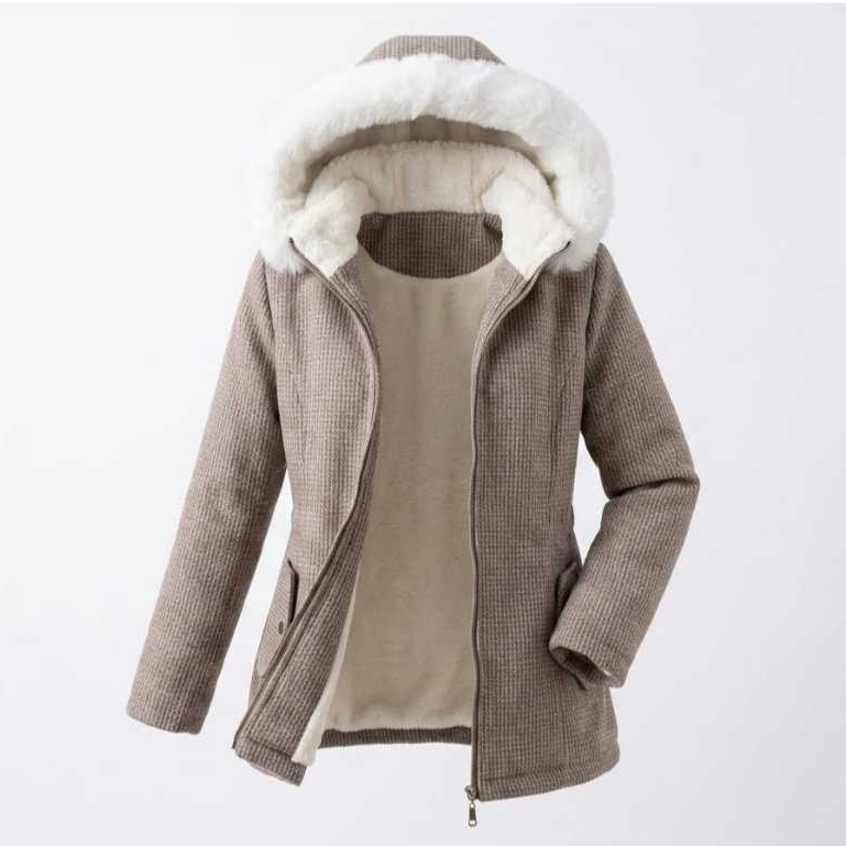 Parka Forrada Dupla Face Feminina Peluciada Com Capuz Removível