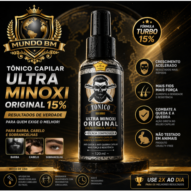 Tônico Capilar Ultra Minoxi 15% Crescimento Barba Cabelo Sobrancelha Anti Queda Original Forte 120ml