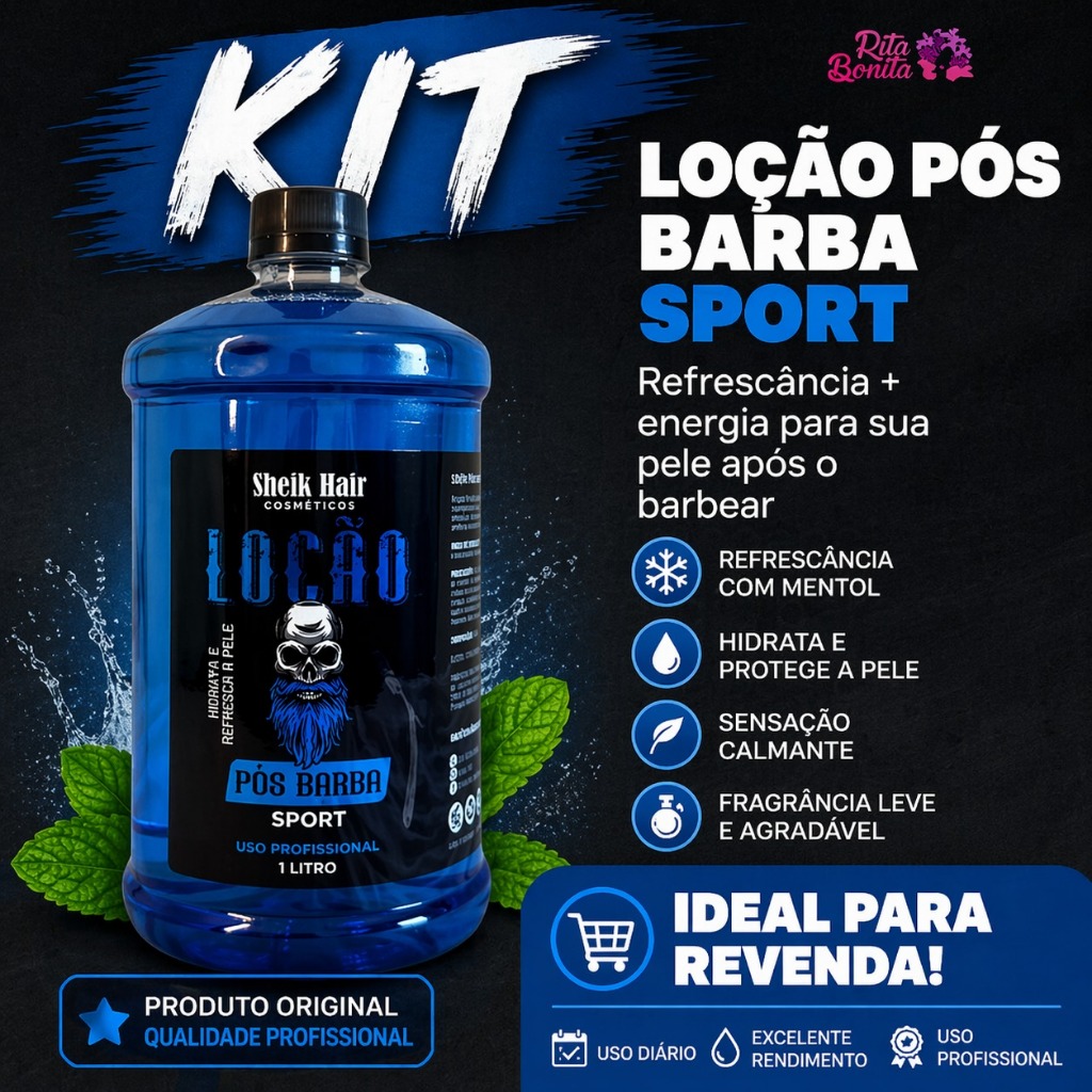 Kit Loção Pós Barba Profissional Hidratante Masculino Sport 1L