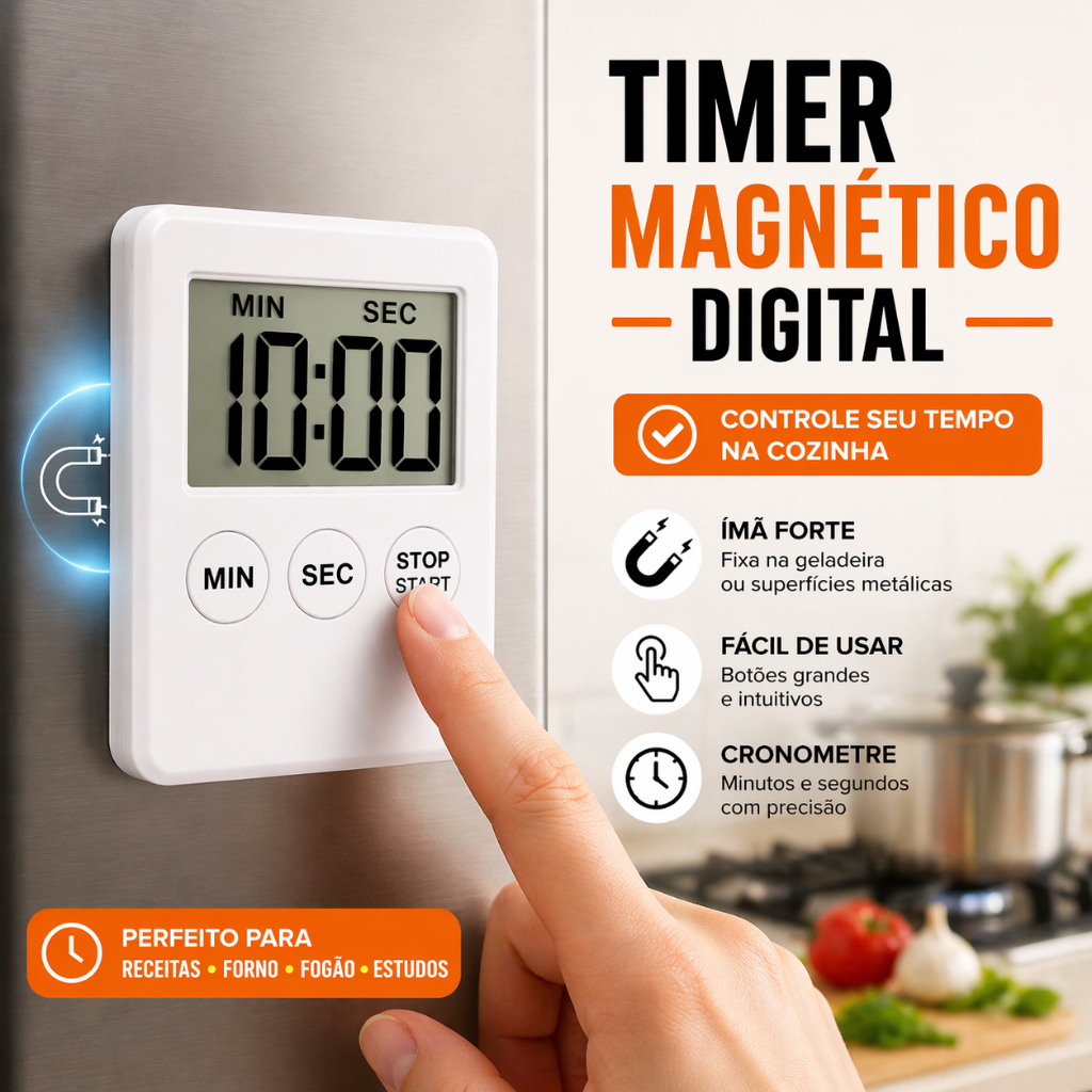 Kit Cronômetro Digital Timer Magnético Alarme Bip Cozinha Academia Estudos