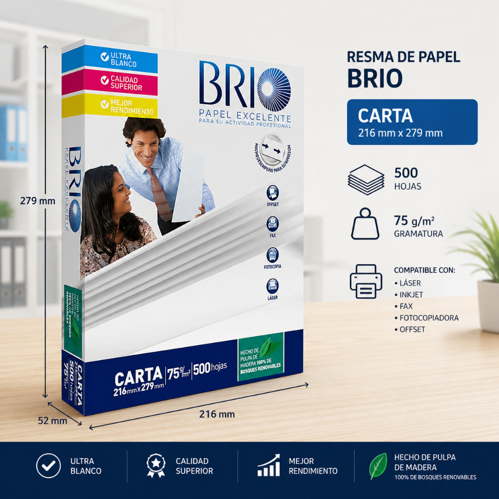 Papel Carta Brio Resma De Papel 8,5" x 11" 500 Folhas