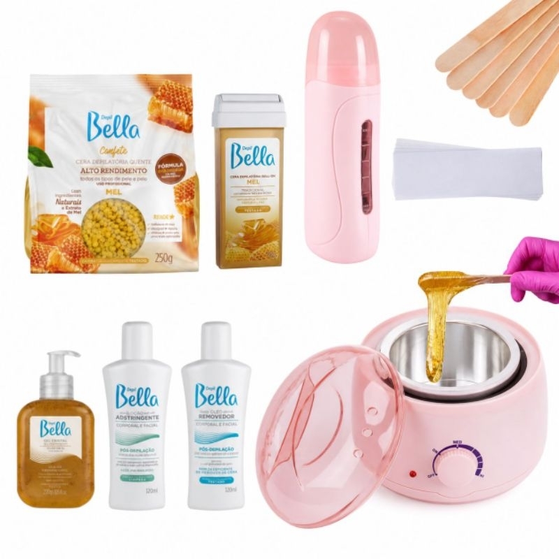 Kit Panela Aquecedora + Aquecedor Rollon + Cera Depil Bella