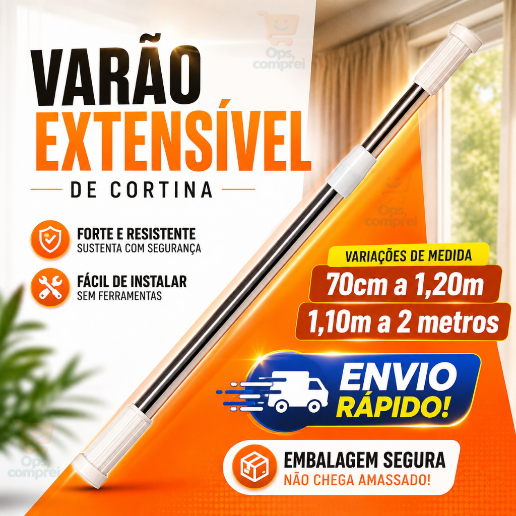 Varão de Cortina Extensível Porta Cortina Box Banheiro Casa Sala Quarto Guarda Roupa