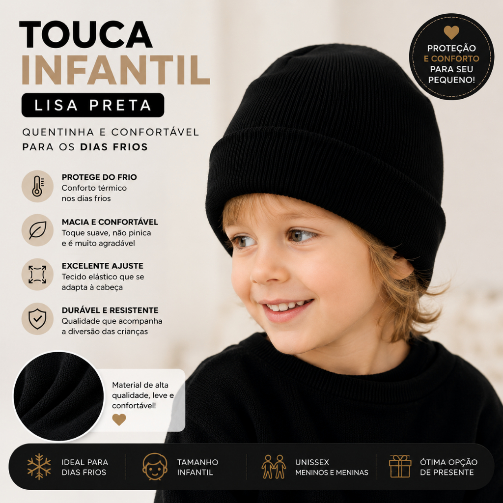 Touca Gorro Infantil Criança Inverno Frio Proteção Menino Menina Escola Passeio Viagem