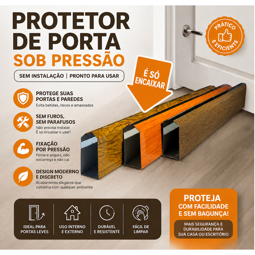 Protetor Salva Porta Preso Por Pressão 3,5cm x 8cm Não Enferruja Sem instalação