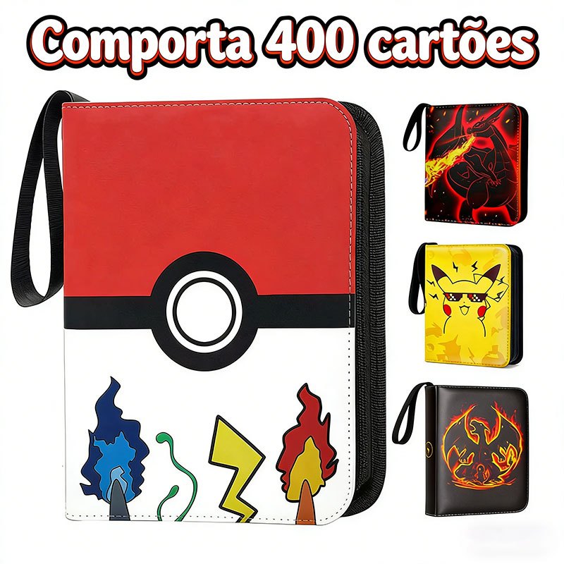 Albúm Pasta Pokemon Charizard Blastoise 400 Cartas 50 Folhas com Zíper Fichário