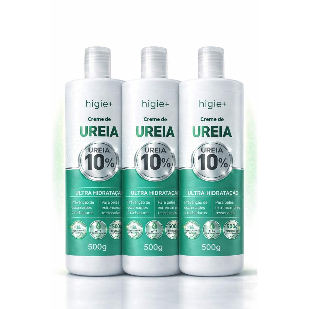 Kit 3 Creme de Ureia 10% 500g Ultra Hidratação Rosto Corpo e Pés