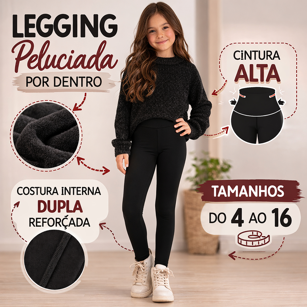 LEGGING INFANTIL DE INVERNO PELUCIADA POR DENTRO AVULSA DO 4 AO 16