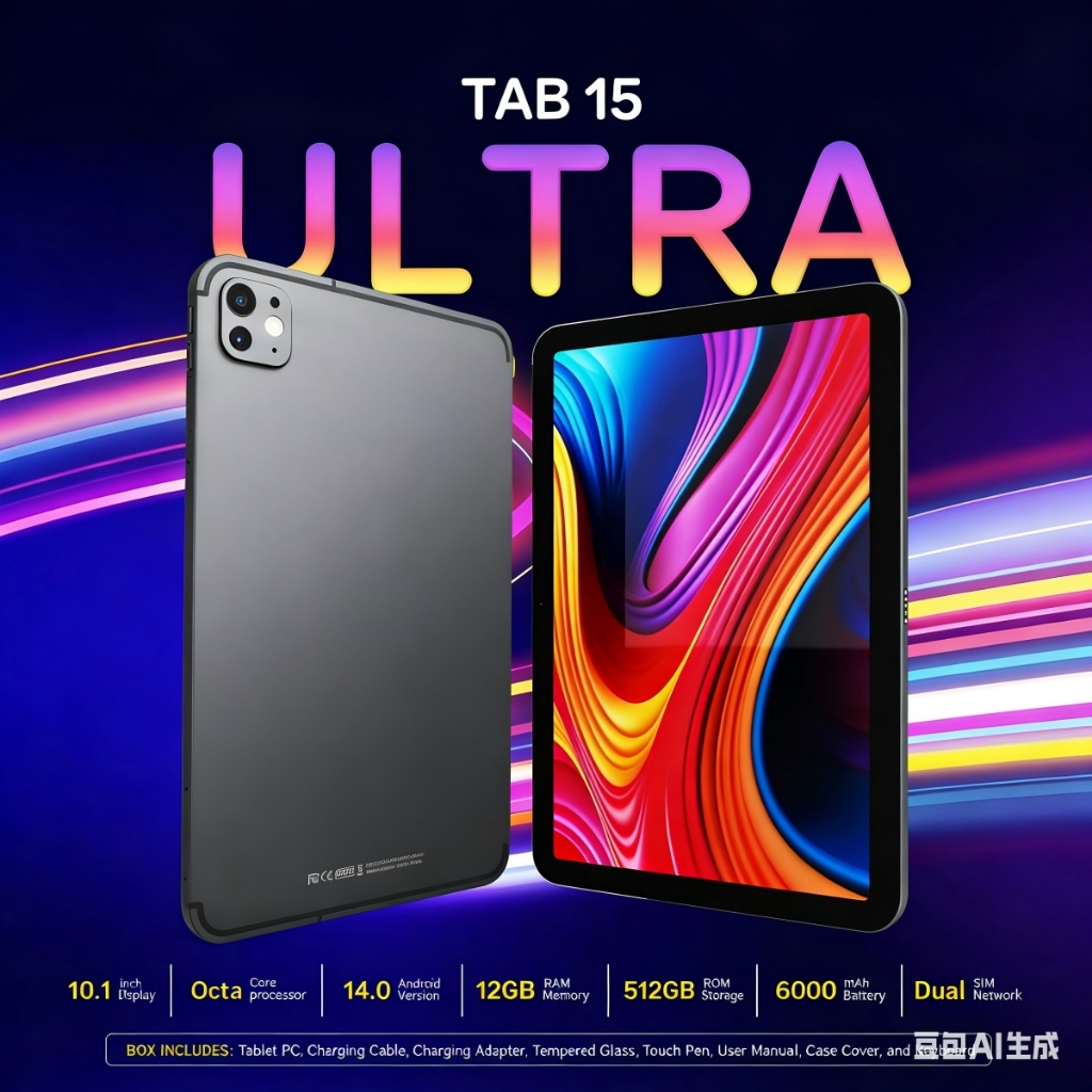 Tablet 15 ultra 10.1 Wifi com chip 6000mah Android 14, Teclado+Mouse+capa 12GB+512GB Câmera 8+13MP