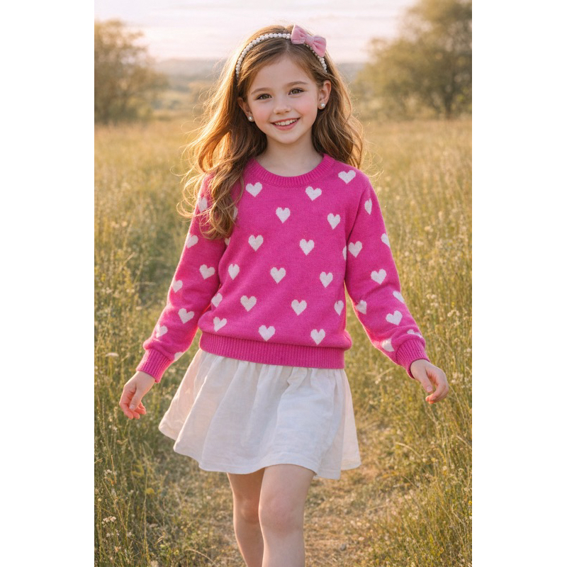 Blusa Tricô Infantil Juvenil Menina Coração MODELAGEM GRANDE
