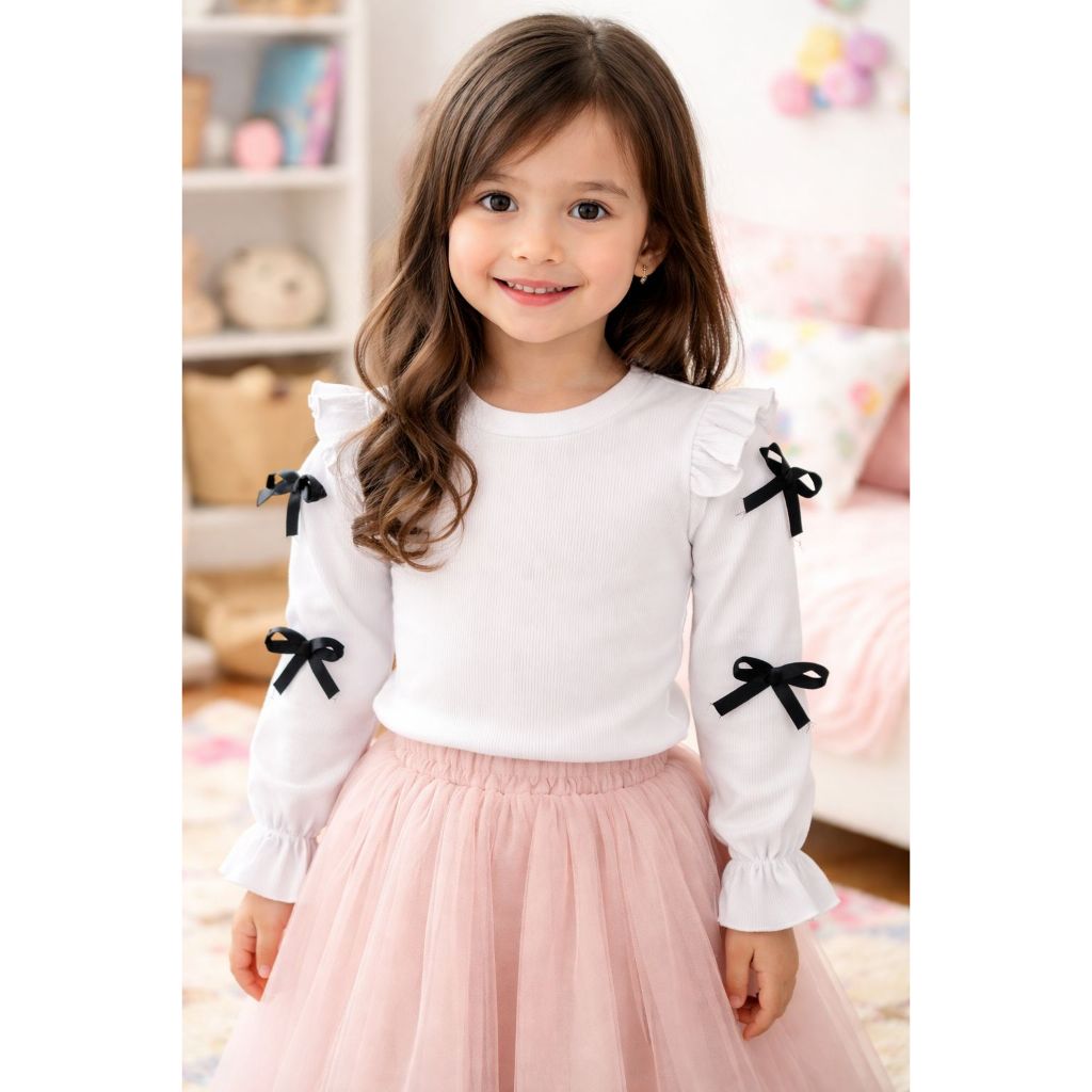 Blusa Infantil Menina Manga Longa com Laço Inverno Outono