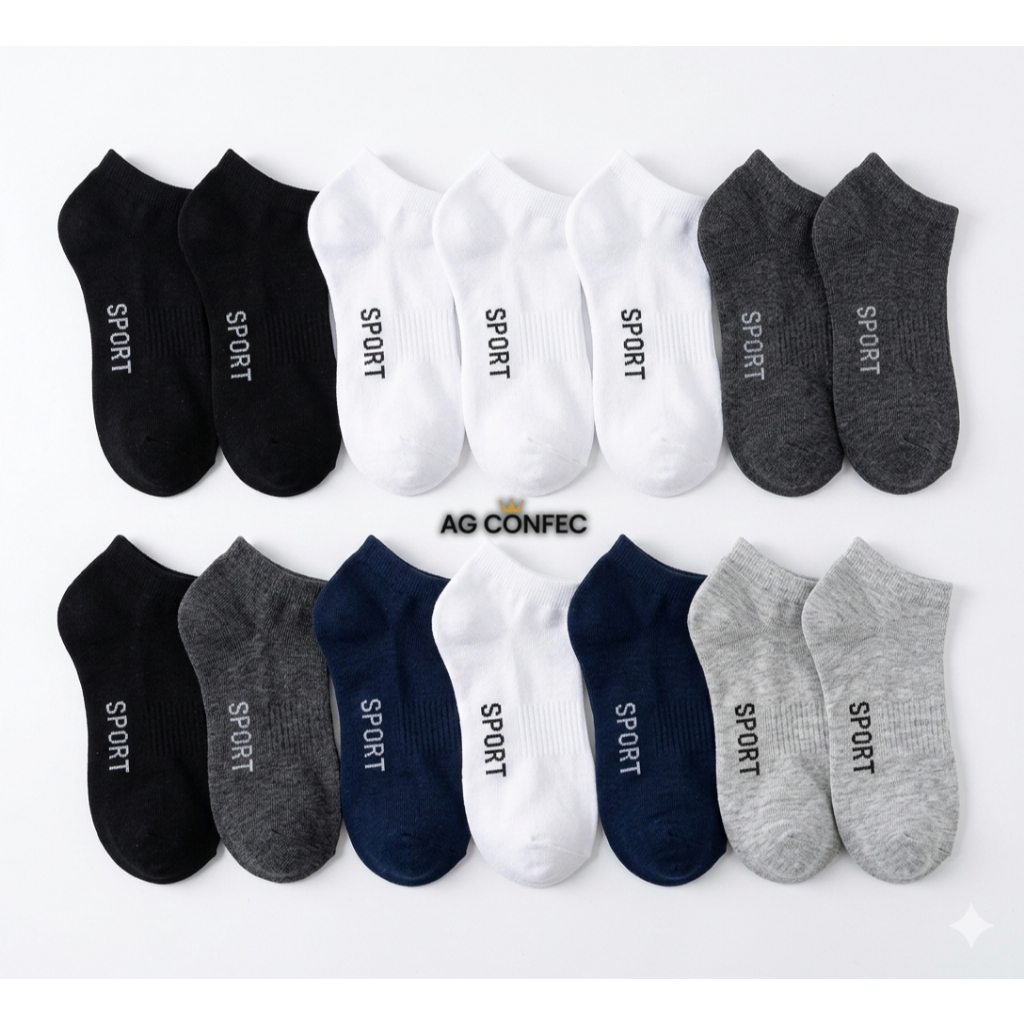 Kit 24 Pares Meia Unissex Cano Baixo Adulto Soquete Sport Masculino Feminino Branco Preto Mesclada
