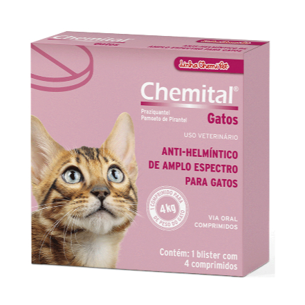 Vermífugo Chemital Gatos 4 Comprimidos Chemitec - USO VET