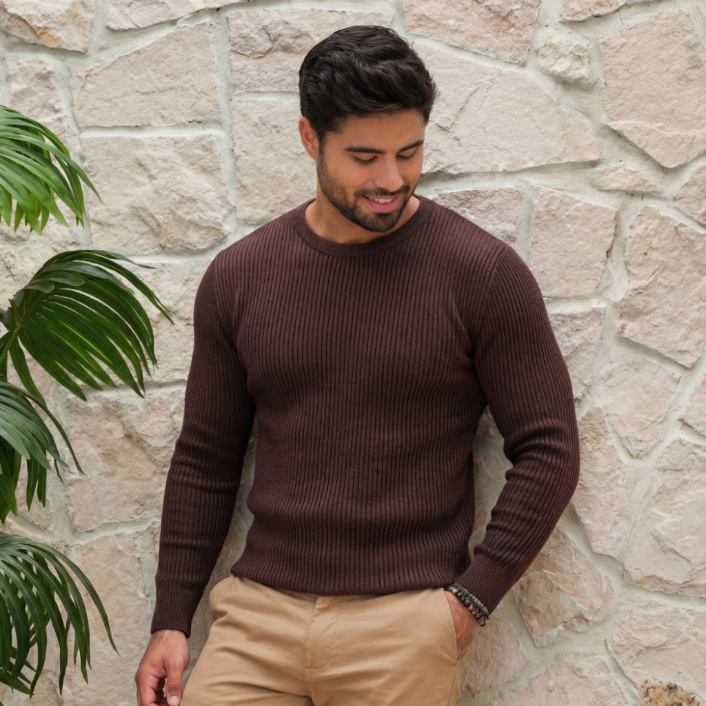 Camiseta Masculinas Mnaga Longa Sueter Texturizado Slim