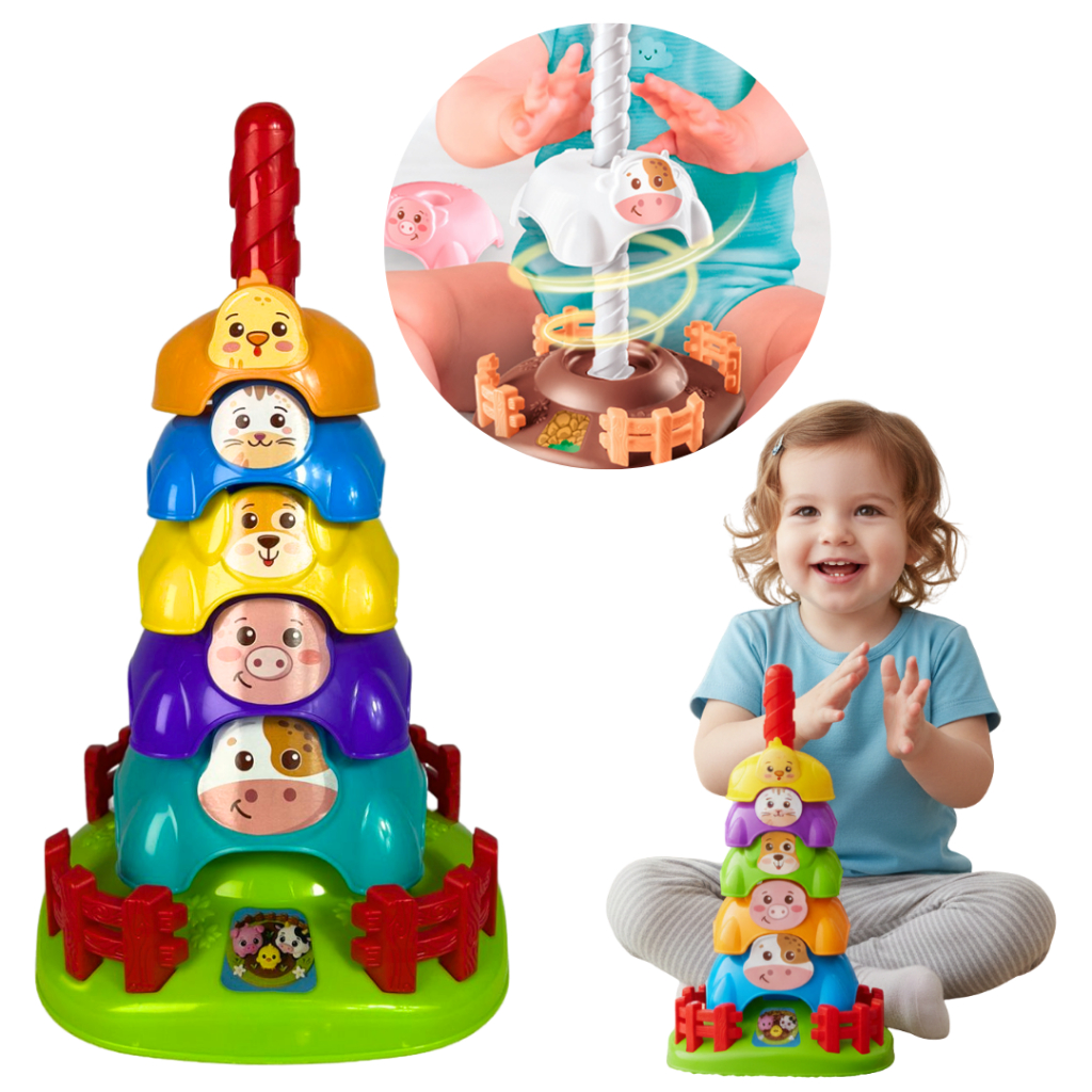 Brinquedo Educativo Gira Zoo Torre Giratória de Animais Interativo para Bebês