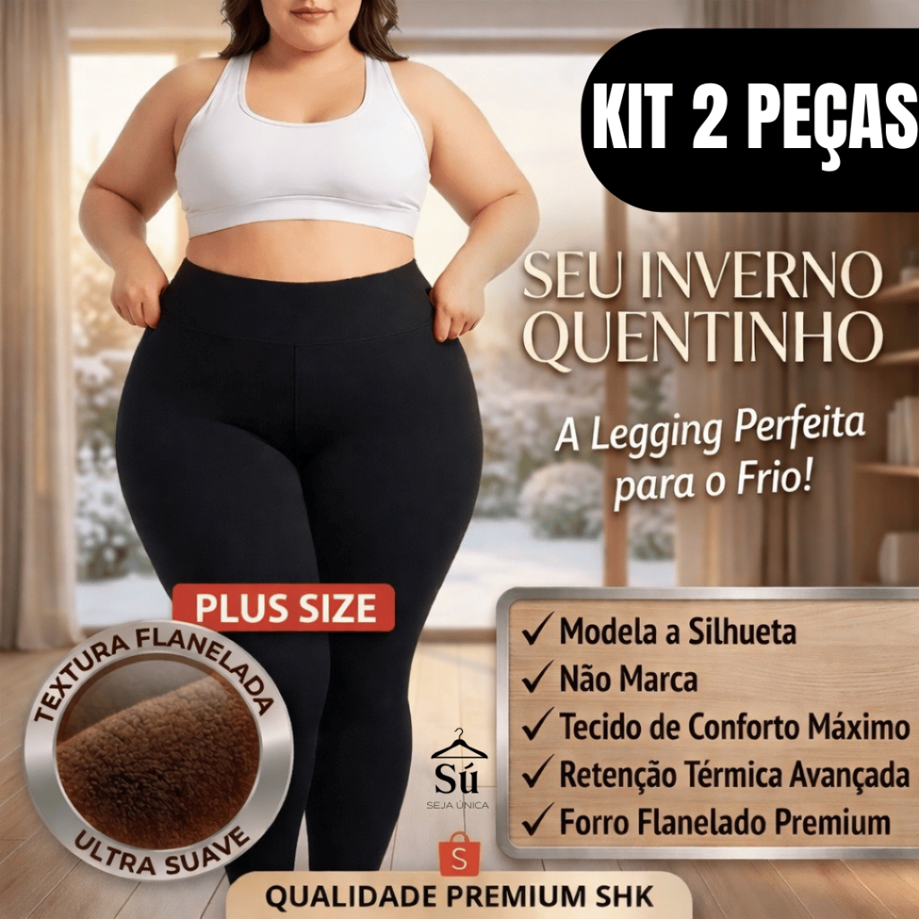 Kit com 2 ou 1 Meia-Calça Térmica Plus Size SUPER ELÁSTICA Peluciada Forrada Cintura Alta Não Marca Não Desce Inverno