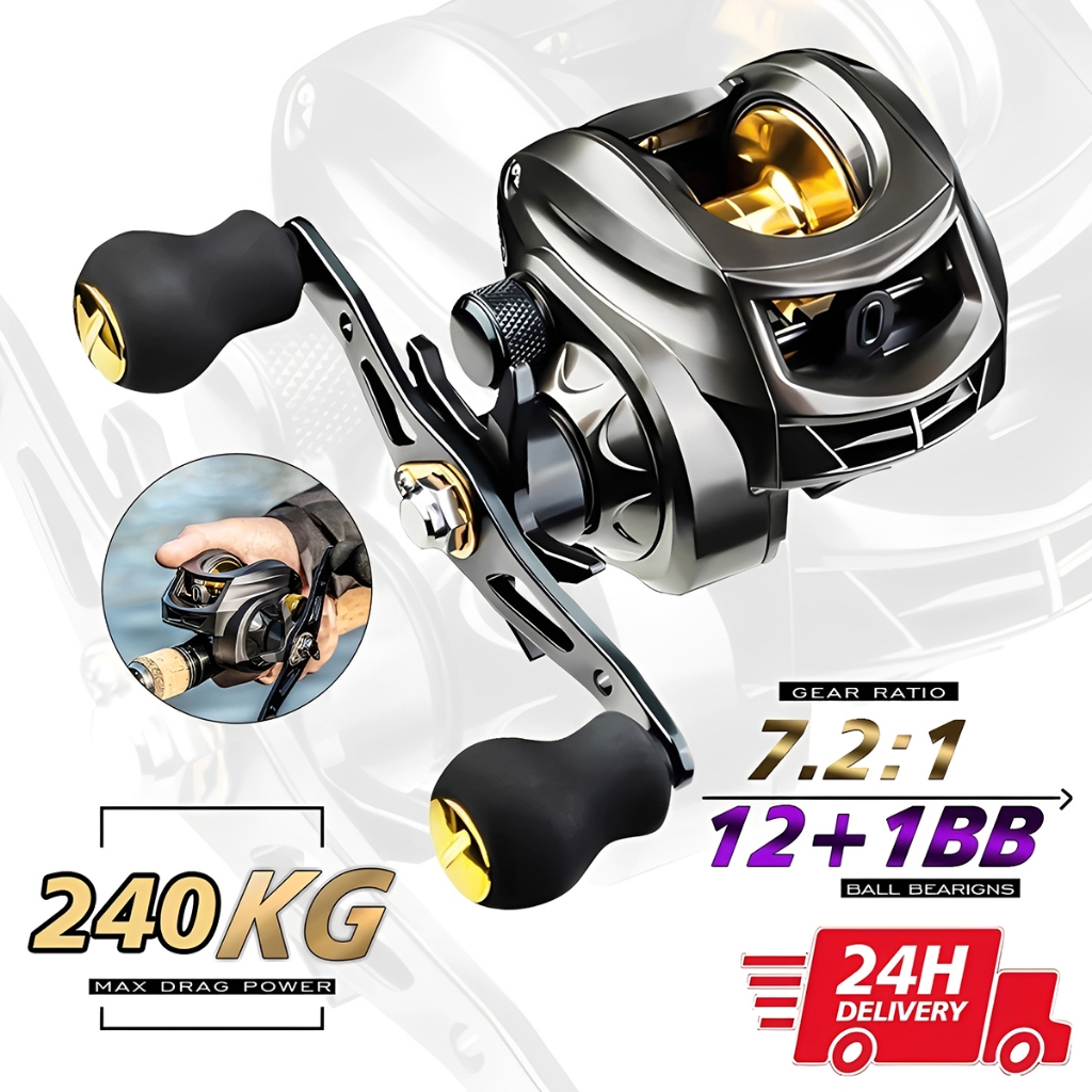 Carretilha de Pesca Profissional Pitching 7.2:1 Alta Velocidade 10kg Max Arrasto Resistente