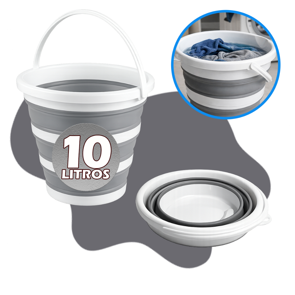 Balde Dobrável Retrátil Silicone Limpeza Sanfonado com Alça 10 litros Multiuso Cozinha