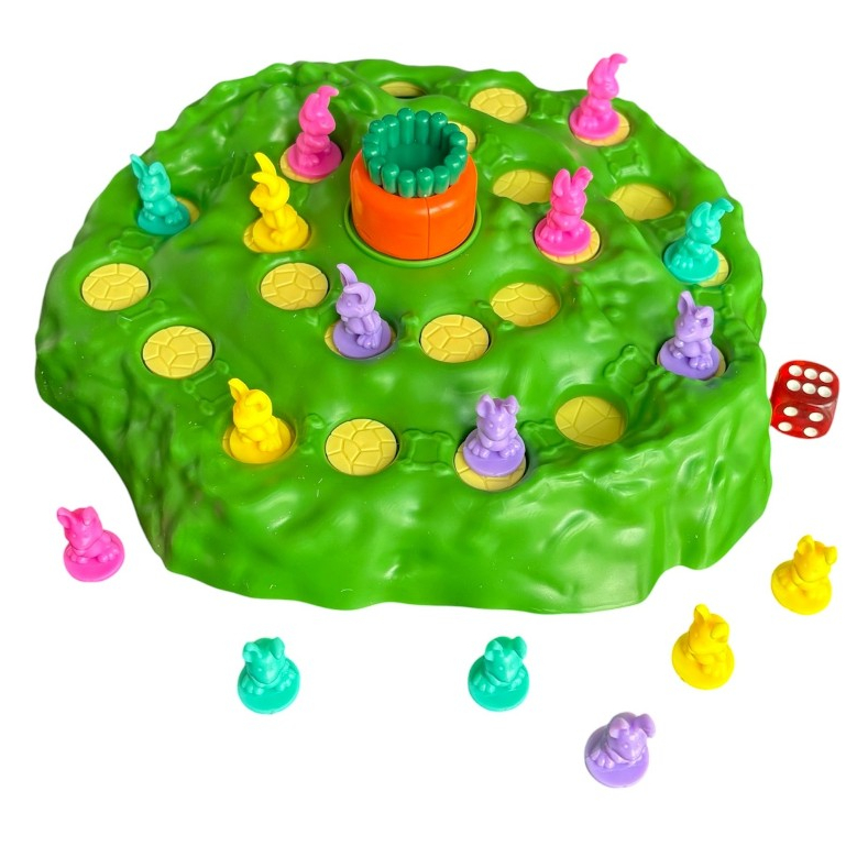 Brinquedo Educativo Coelho com Cartas e Dado | Jogo Interativo Infantil 20x20 cm